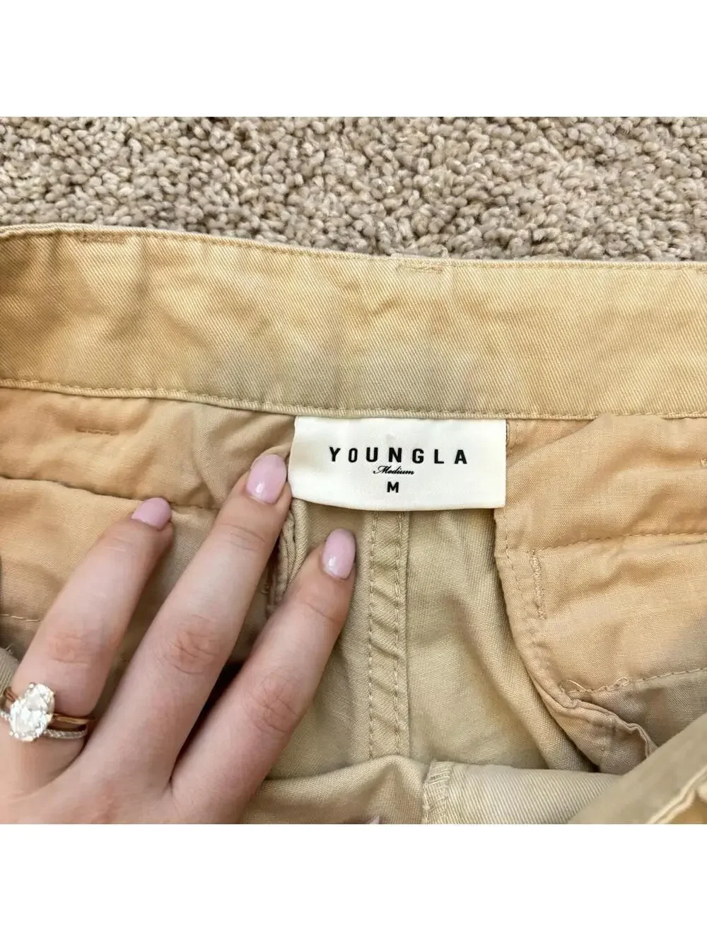 YoungLA 616 Suburban Twill Cargo Pants Mens Medium Khaki Streetwear Baggy 90s